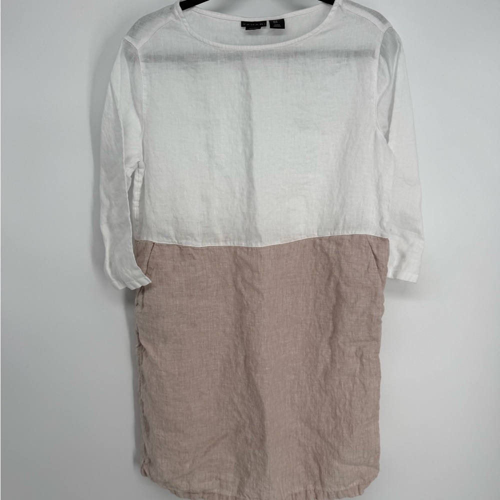 Tahari Colorblock Linen Tunic Dress 100% Linen